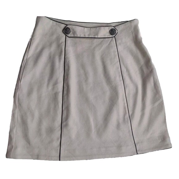 Maeve Womens Structured Mini Skirt Cream with Navy Piping Nautical Size 4 Linen - Picture 4 of 11